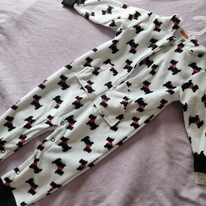Hudson Baby FLEECE SCOTTIE DOG - One Piece Footless PJ - Black & White 18M